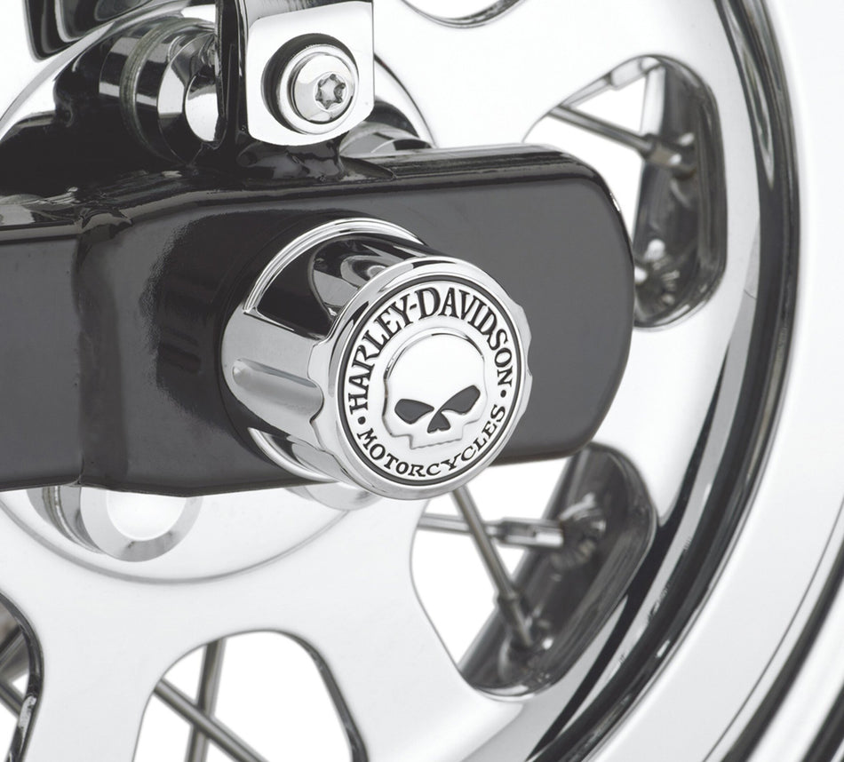 Harley Davidson 41706-09A Willie G Skull Rear Axle Nut Covers KIT-COVER,RR AXLE NUT,SKULL,DYN/SFTL