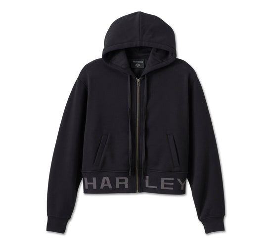 Genuine Harley-Davidson®  Cropped Full Zip Hoodie - Harley Black 96154-25VW