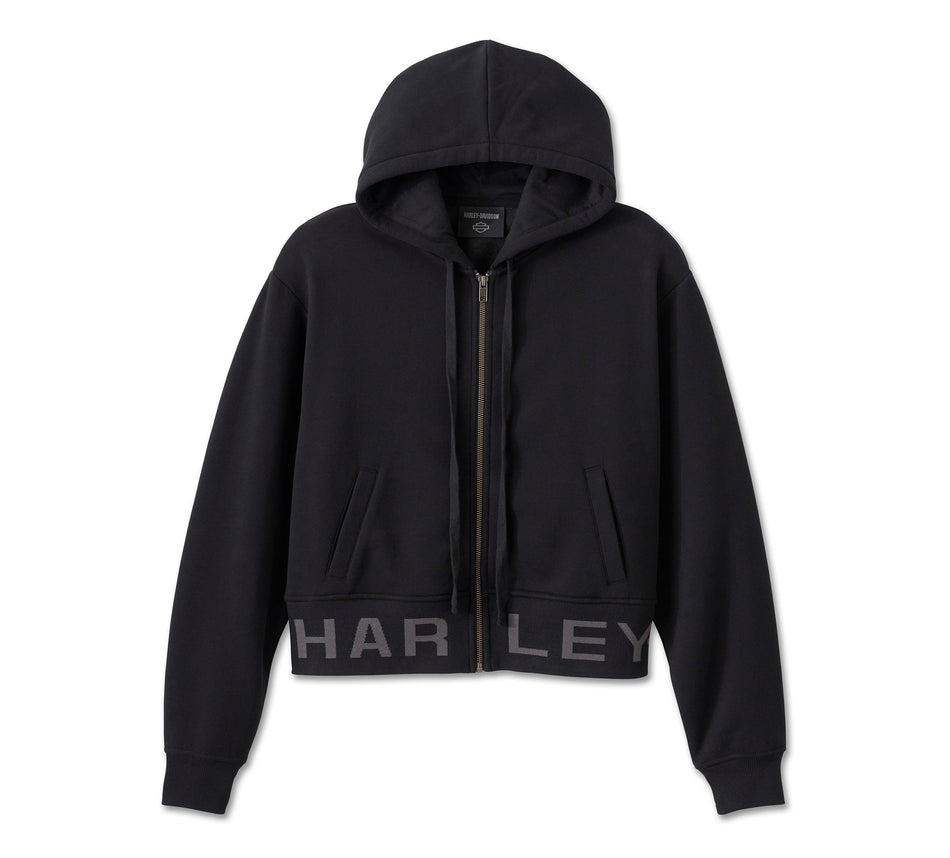 Genuine Harley-Davidson®  Cropped Full Zip Hoodie - Harley Black 96154-25VW