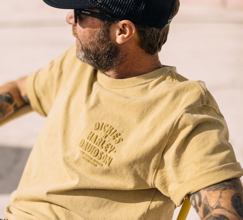 Genuine Harley-Davidson® Men's Dickies x H-D Heavyweight Pigment Dyed Short Sleeve T-Shirt - HD Gold 96569-25VM