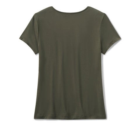 Harley Davidson 96632-25VW Women's GREEN - Bling Dark Angel Laced Front Tee Top