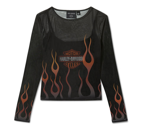 Harley-Davidson Women's Flames For Days Mesh Top - Harley Black 96763-25VW
