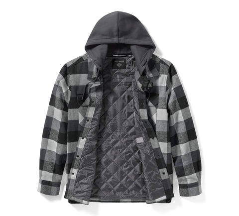 Harley-Davidson Men's Traveler Hooded Shirt Jacket - Plaid - Asphalt & Harley Black 96806-25VM