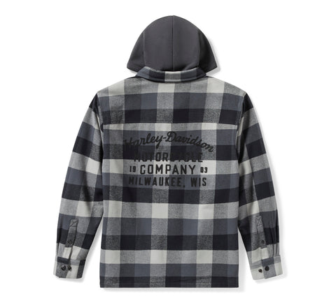 Harley-Davidson Men's Traveler Hooded Shirt Jacket - Plaid - Asphalt & Harley Black 96806-25VM