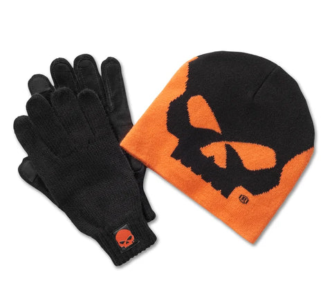 Genuine Harley-Davidson® Willie G Skull Beanie and Glove Gift Set - Harley Orange  97658-25VM