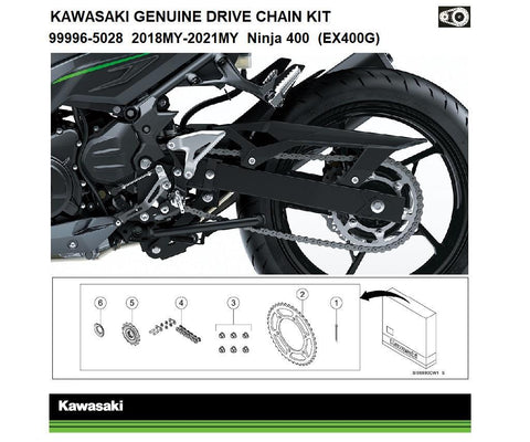 Kawasaki 999965028  Genuine chain and sprocket kits Genuine chain kit Ninja 400 (EX400G)