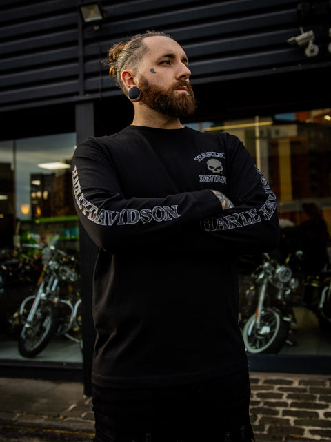 Harley-Davidson® Men's Skull Long Sleeve Black Tee 99091-14VM