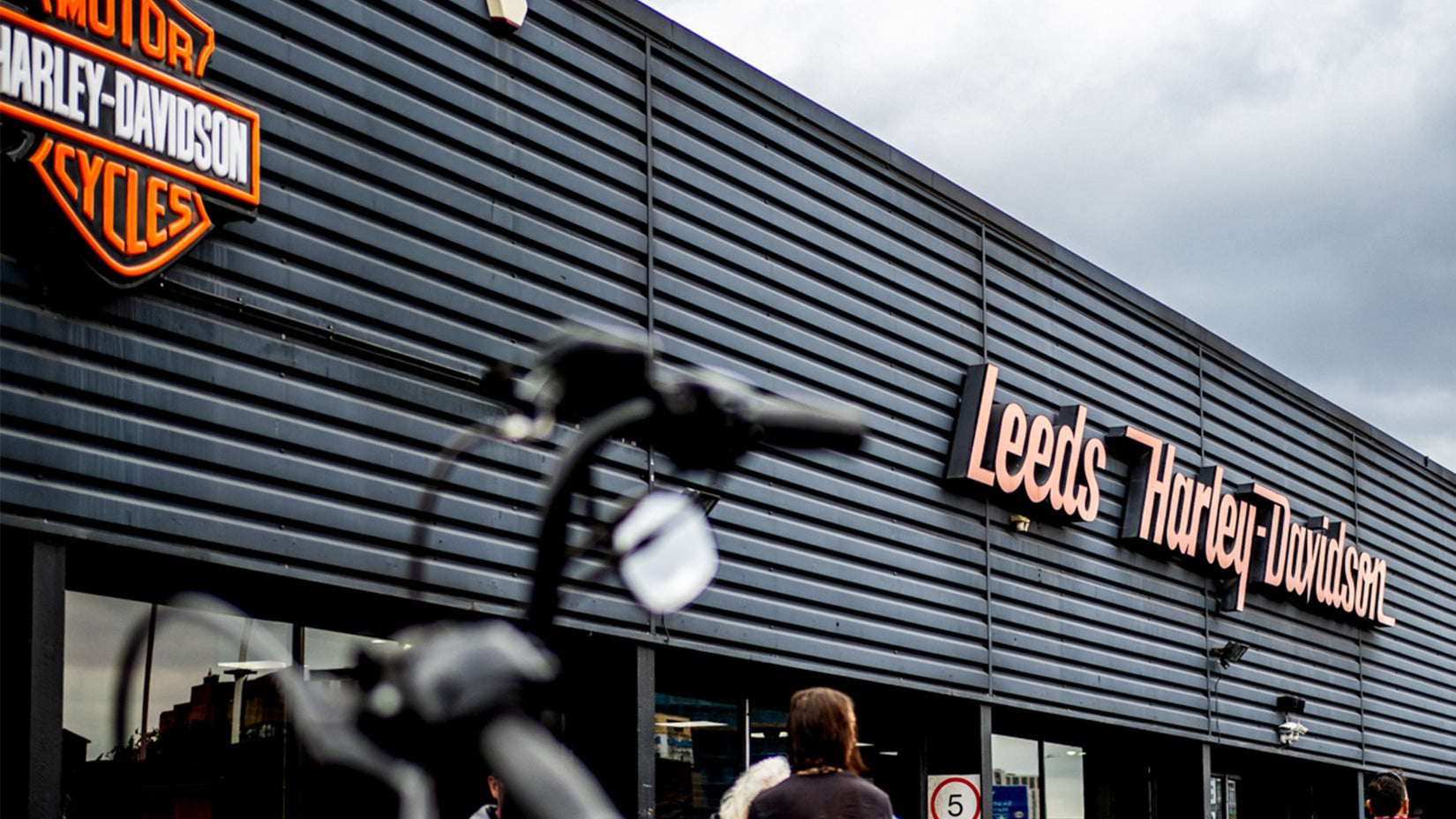 The Harley-Davidson sign above the Iron City Motorcycles dealership in Leeds