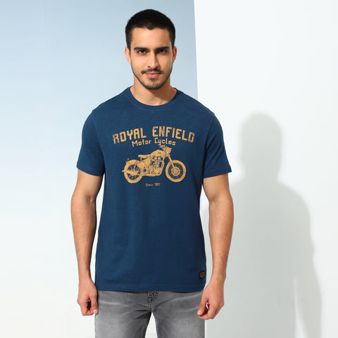 Royal Enfield - Classic Lino Stamp Navy T-Shirt - RLATSA230498