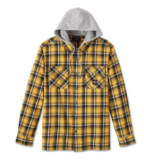 Genuine Harley Davidson Men's Burner Long Sleeve Hooded Shirt - Yellow Plaid 96465-24VM