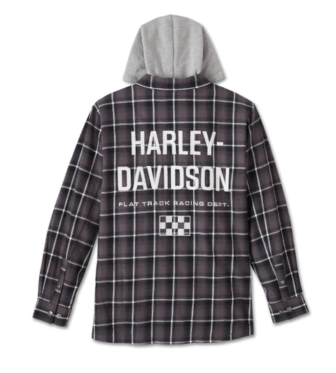 Genuine Harley Davidson Men's Burner Long Sleeve Hooded Shirt - Black Plaid 96464-24VM