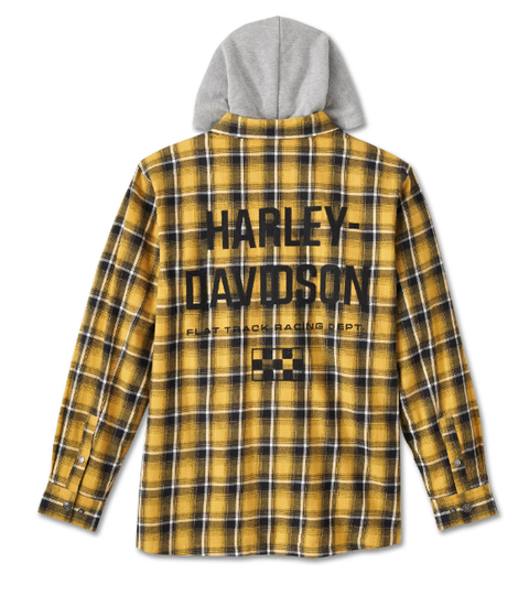 Genuine Harley Davidson Men's Burner Long Sleeve Hooded Shirt - Yellow Plaid 96465-24VM