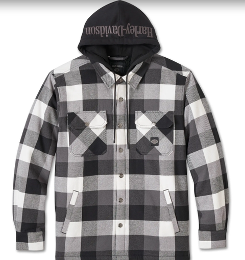 Genuine Harley-Davidson Shirt Jacket Traveler Hooded Black/Grey Plaid 96134-25VM