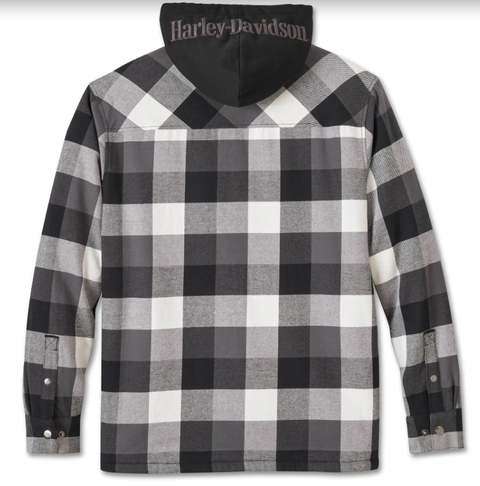 Genuine Harley-Davidson Shirt Jacket Traveler Hooded Black/Grey Plaid 96134-25VM