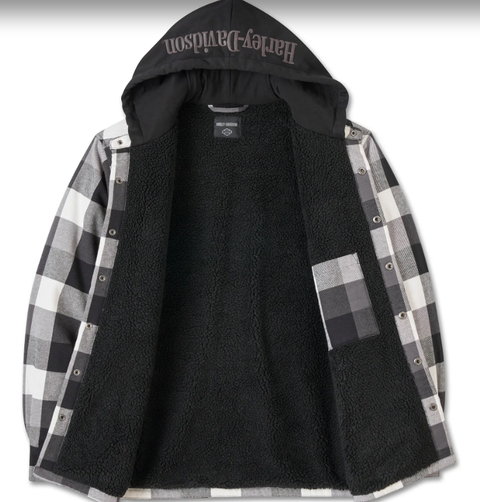 Genuine Harley-Davidson Shirt Jacket Traveler Hooded Black/Grey Plaid 96134-25VM