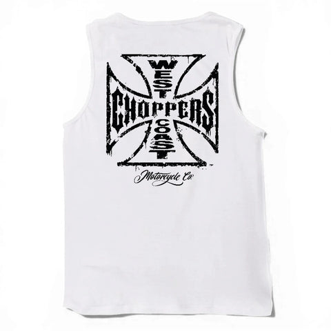 West Coast Choppers Worn Cross Tank Top White