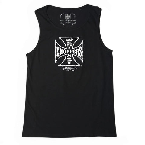 West Coast Choppers Worn Cross Tank Top Black