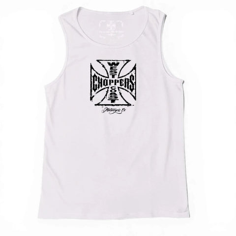 West Coast Choppers Worn Cross Tank Top White