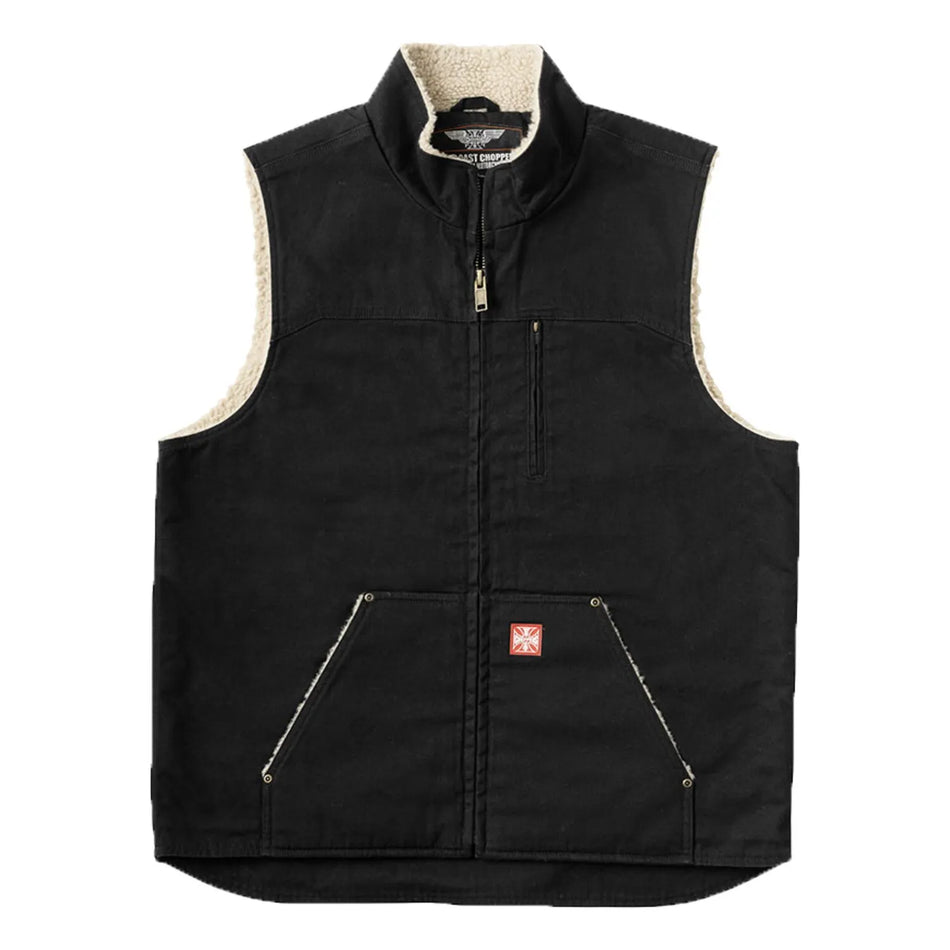 West Coast Choppers Sherpa Lined Canvas Work Vest Black