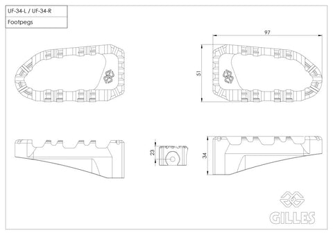 Gilles Tooling Pro-X Enduro Motorcycle Rider Footpegs Black (RGK-470-UF34-SET-B)