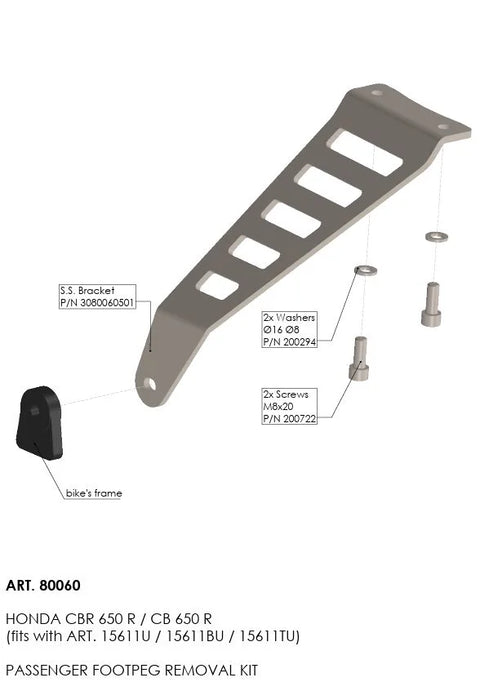 LeoVince Footpeg Removal Kit Stainless Steel Black Honda