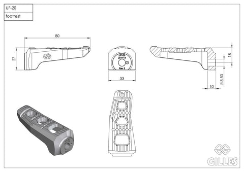Gilles Tooling Touring Motorcycle Rider/Pillion Footpegs Silver (RGK-580-UF20-SET-S)