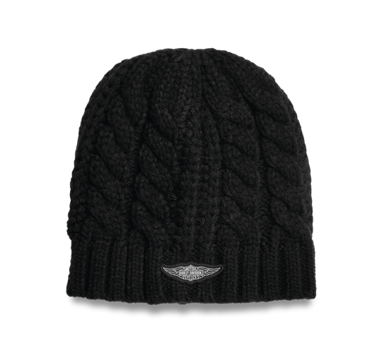 Harley-Davidson® Women's Silver Wing Knit Hat and Glove Set Black 97626-22VW Harley Davidson Direct