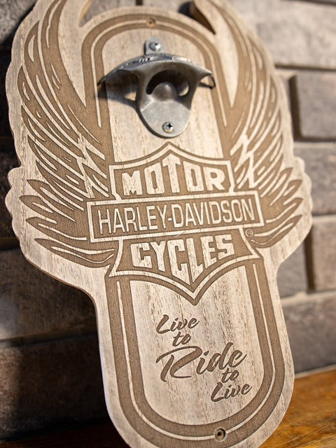 Harley-Davidson® Winged Bar & Shield Magnetic Wooden Bottle Opener HDL-18570