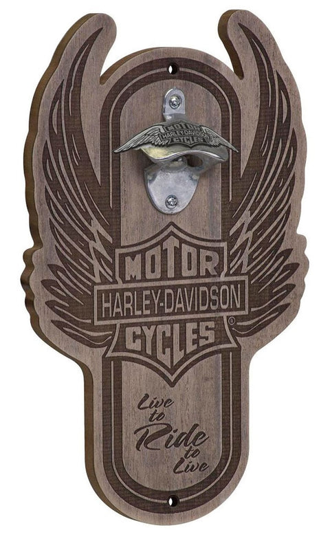 Harley-Davidson® Winged Bar & Shield Magnetic Wooden Bottle Opener HDL-18570